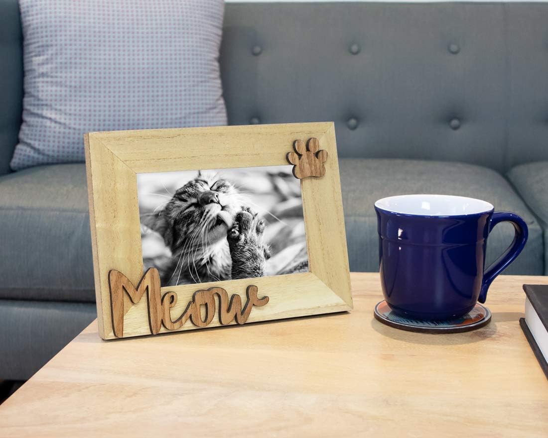 Isaac Jacobs 4x6 Nutral Wood Sentiments Cat Meow” Picture Frame