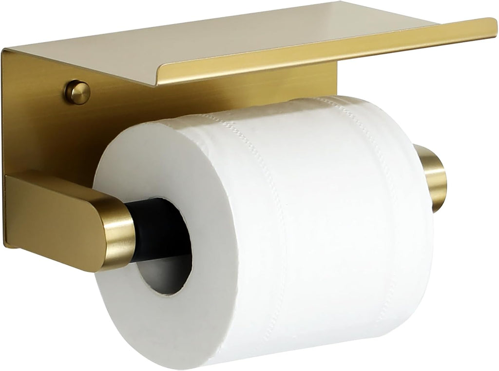 Alise Toilet Paper Holder with Shelf Wall Mount Adhesive or Screw in,Gold