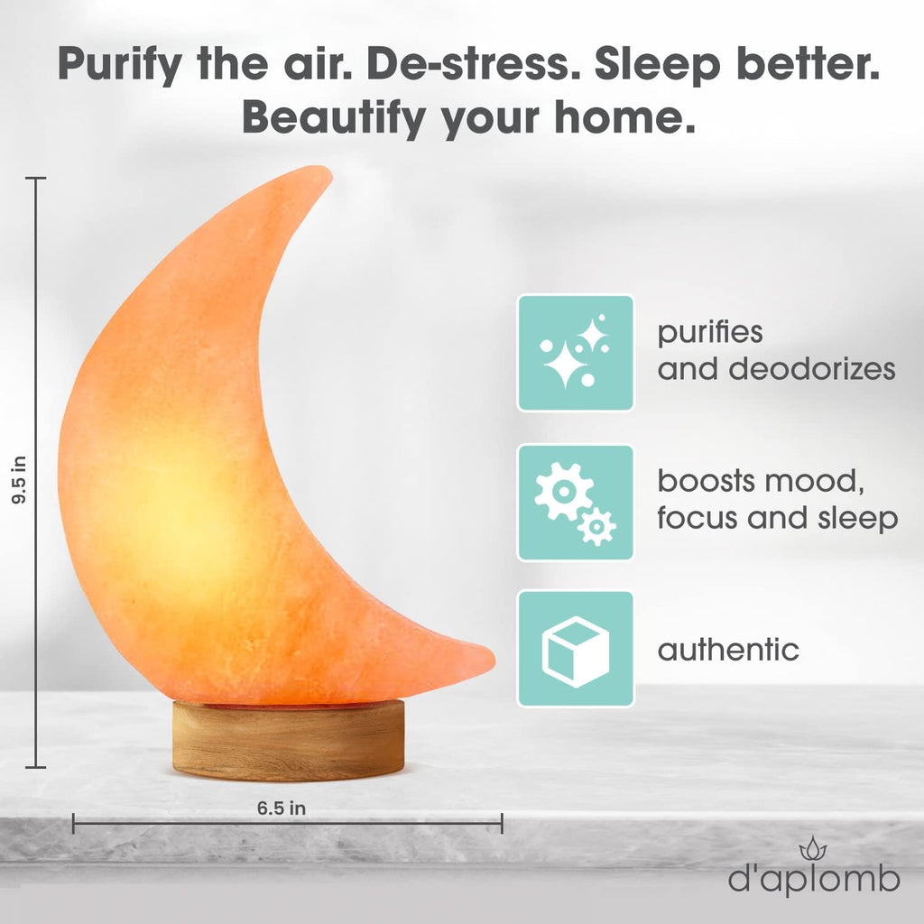 d'aplomb 100% Authentic Natural Himalayan Salt Lamp;Hand Carved Moon Pink