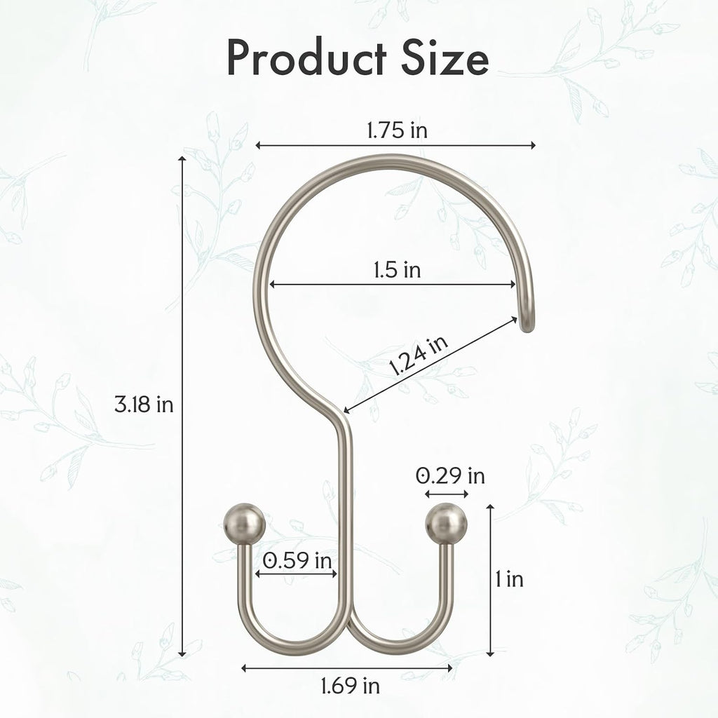 Bathway Nickel Shower Curtain Hooks Ring, 12 Pcs Double Sided Shower Hooks, Rust Proof Metal Shower Hooks for Bathroom, Anti-Drop Shower Rings for Shower Curtain & Liners