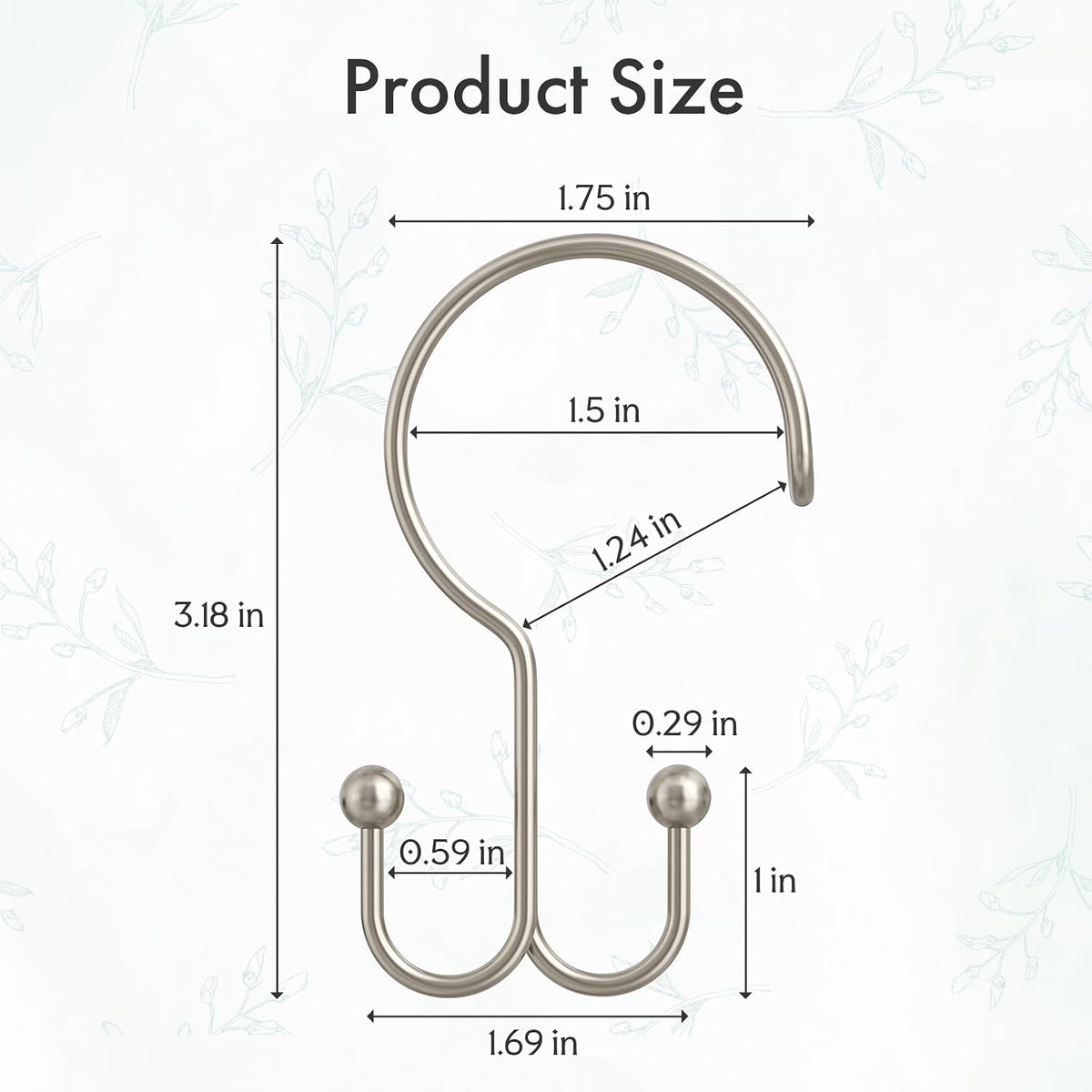 Bathway Nickel Shower Curtain Hooks Ring, 12 Pcs Double Sided Shower Hooks, Rust Proof Metal Shower Hooks for Bathroom, Anti-Drop Shower Rings for Shower Curtain & Liners