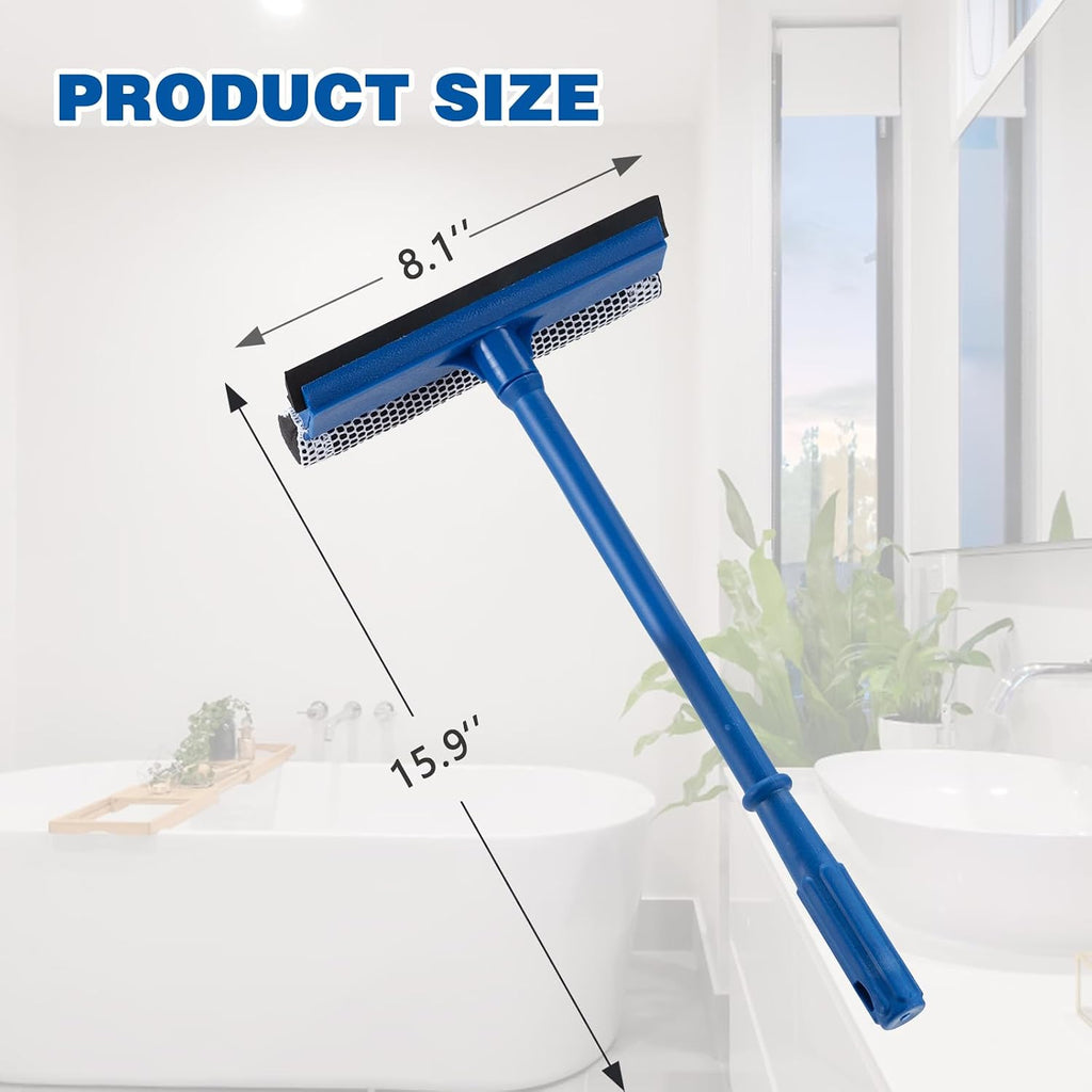 15.9" Window Squeegee for Car,2 in 1 Squeegee Window Cleaner with Long Stainless Steel Handle,Sponge Car Window Squeegee for Gas Station, Glass,Shower (Plastic Pole)