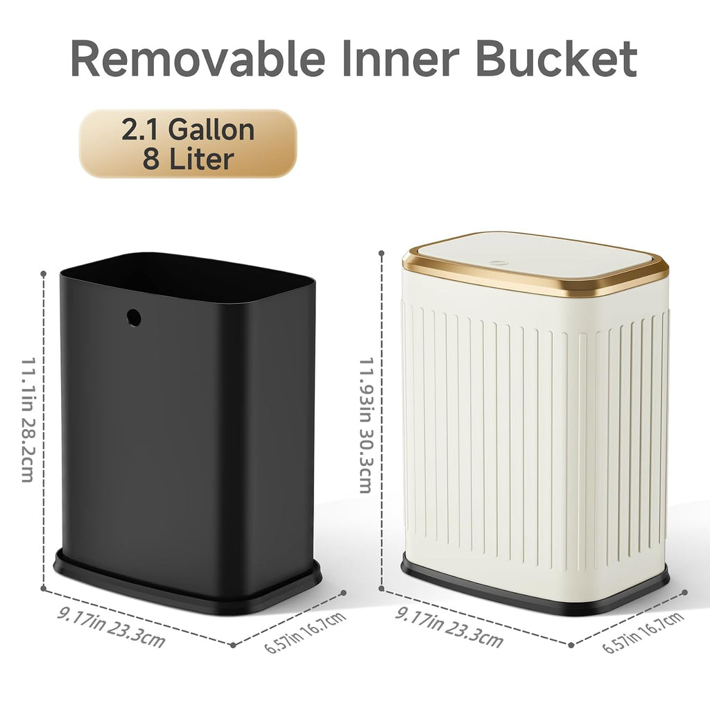 TIPGO Small Bathroom Trash Can with Pop-up Lid, 2.1 Gallon, Cream