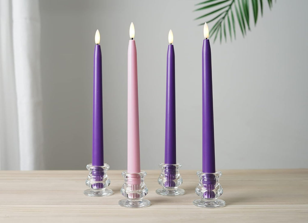 Stmarry Flameless Advent Candles, Set of 4 - Flickering LED Flame, 11 Inch Taper Candlesticks, Remote Controlled, Purple and Pink for Christmas Wreath