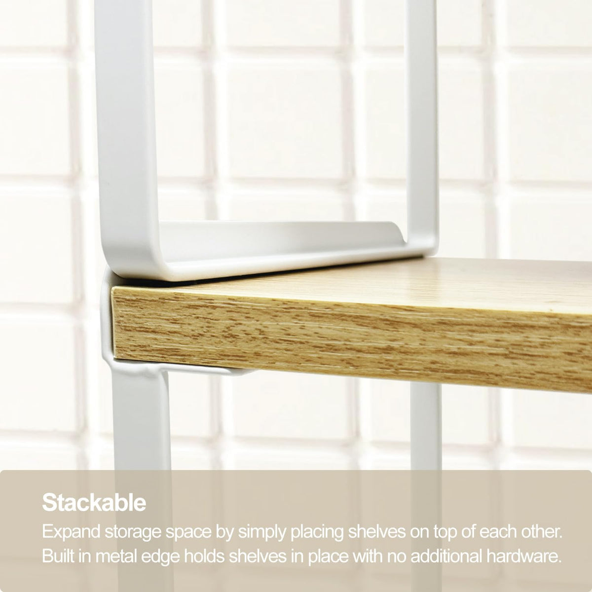 Mitus Stacking Wood Shelf Organizer, Counter Cabinet Storage Rack, Set of 2