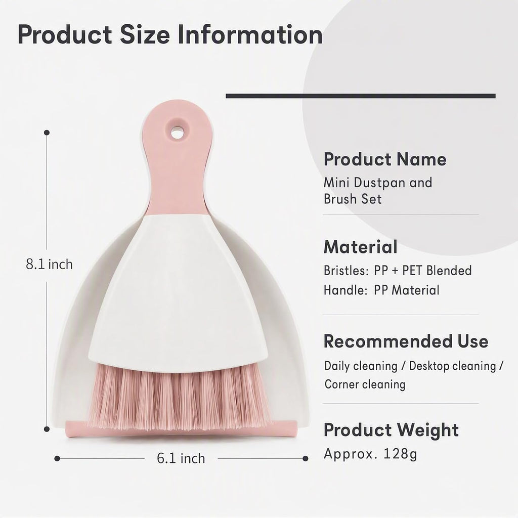 GeeRic Mini Dustpan and Brush Set, Dust Pan Broom Pink