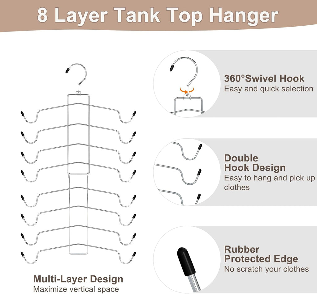 TOPIA HANGER 4 Pack Gym Clothes Organizer, 2 Pack Tank Top Hangers with 2 Pack Leggings Hangers Space Saving Hang 20 Sets Tank Top Bra with Leggings Shorts Pants Yoga Outfits for Closet Black CT78B