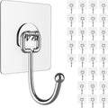 Large Adhesive Wall Hooks Heavy Duty for Hanging 44LB 30pcs Clear No Drill
