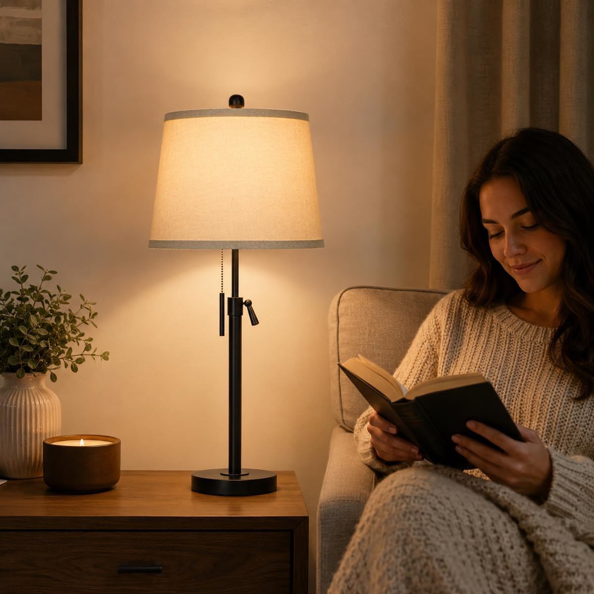 Black Single Table Lamp for Living Room Bedroom 22 to 30" Adjustable Height