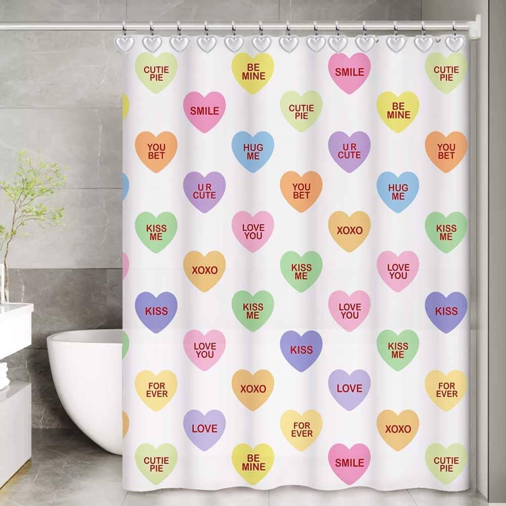 12 Pieces Heart Shaped Shower Curtain Hooks, Decorative Valentines Day Curtain Hooks,Stainless Steel Rust Resistant Curtain Rings, White