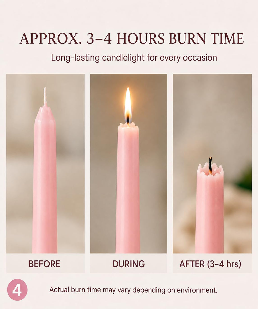 6-Pack Lavender 6-Pack Pink Taper Candles for Wedding Home Decor