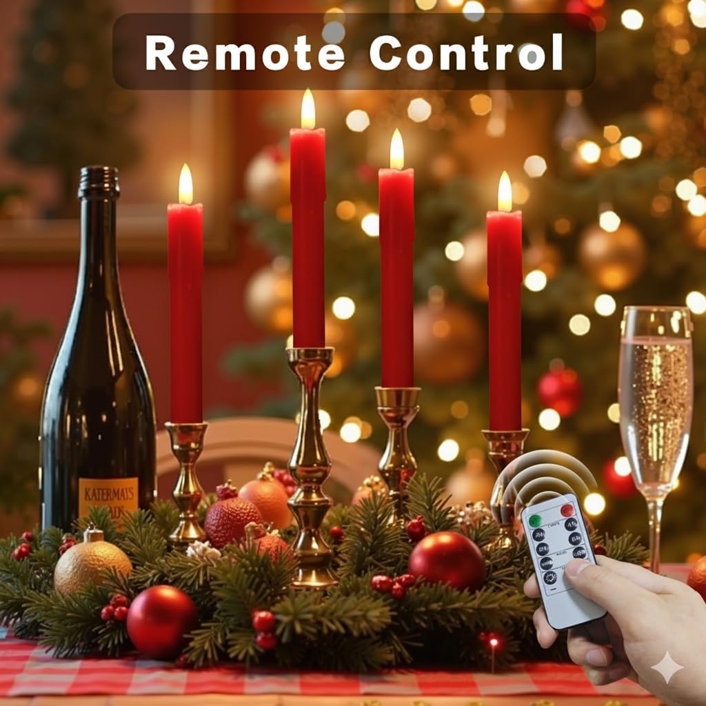 6.7 Inch LED Candles Battery Operated, Red, Set of 6