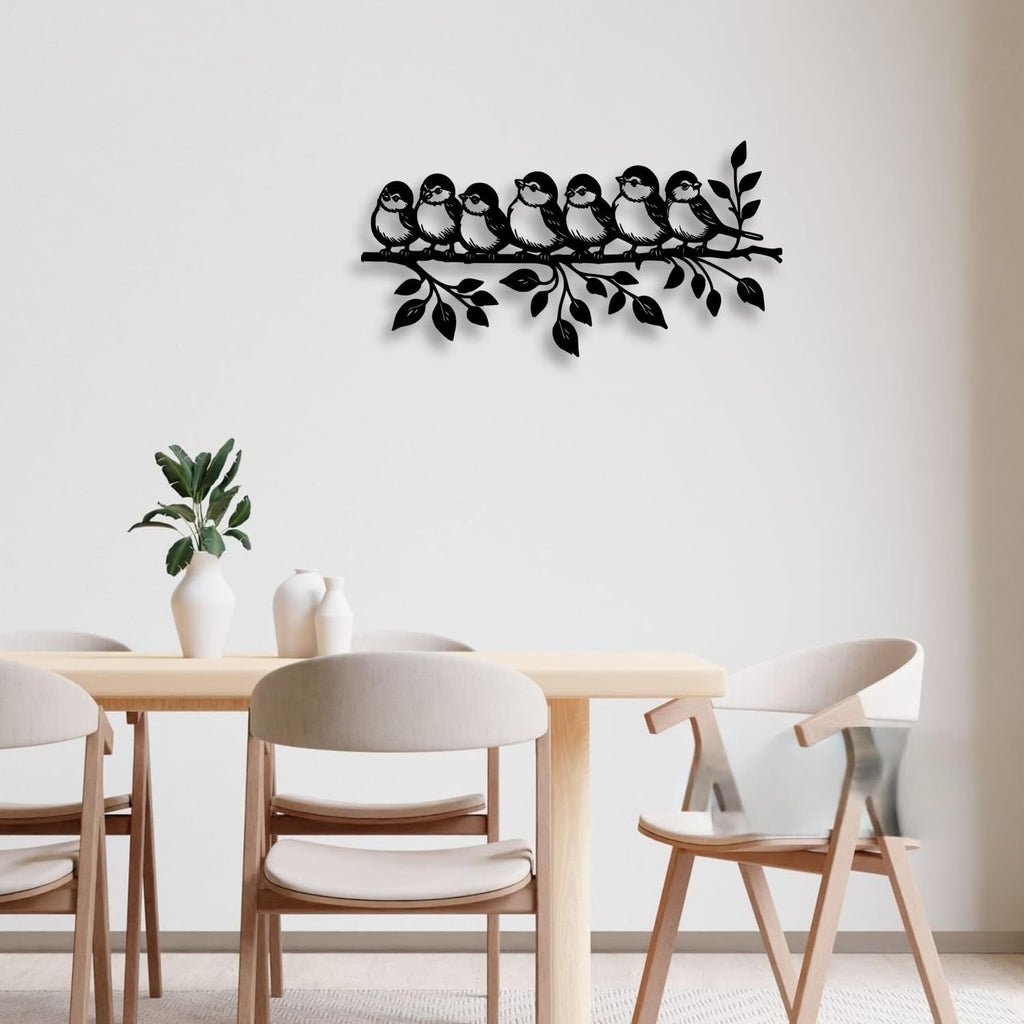 LIYOUYA Birds Flock Standing on Tree Branch Metal Wall Decor - Rustic Farmhouse Room Decor Black Wall Art Home Decor for Living Room, Bathroom, Bedroom, Dining Room, Courtyard (Black)