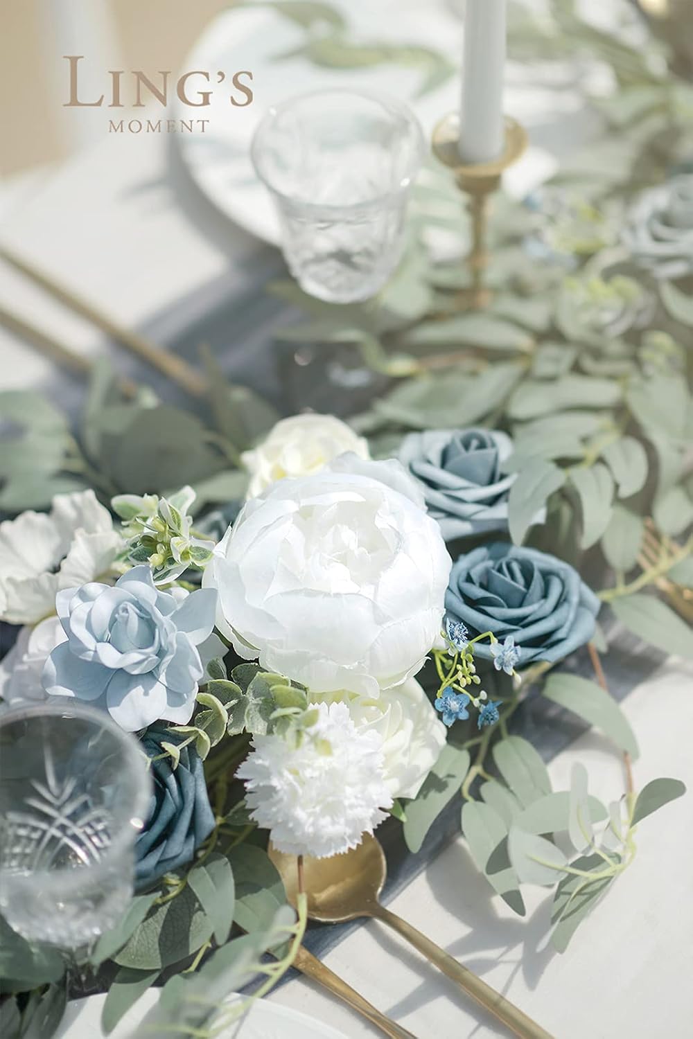 Ling's moment Dusty Blue Artificial Flower Garland Wedding Arch 6 FT