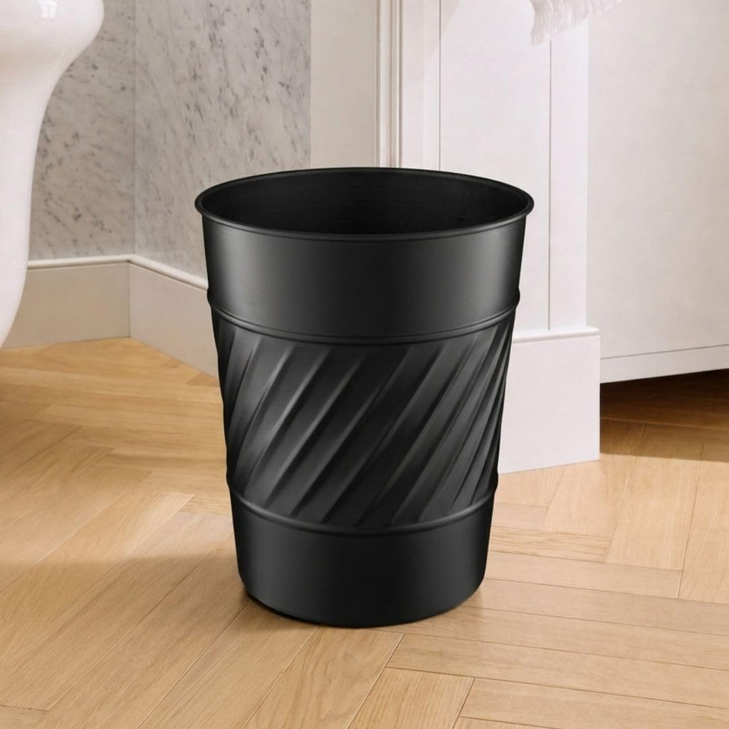 Monarch Abode Metal Bathroom Trash Can – Waste Basket for Bedroom, Office Desk, & Dorm, Handcrafted Wave Embossed, Durable Decorative Black Small Trash Can Bathroom Garbage Bin Wastebasket