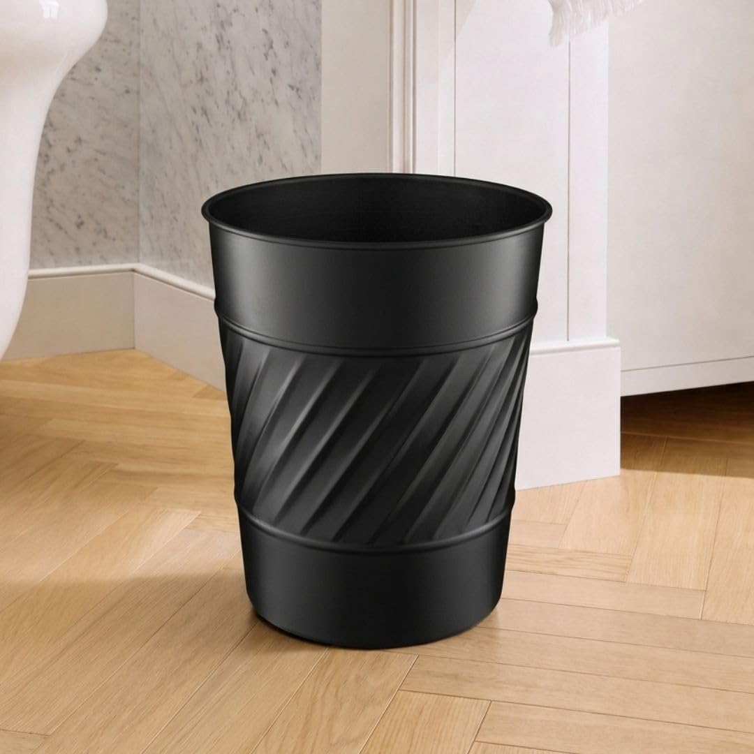 Monarch Abode Metal Bathroom Trash Can – Waste Basket for Bedroom, Office Desk, & Dorm, Handcrafted Wave Embossed, Durable Decorative Black Small Trash Can Bathroom Garbage Bin Wastebasket