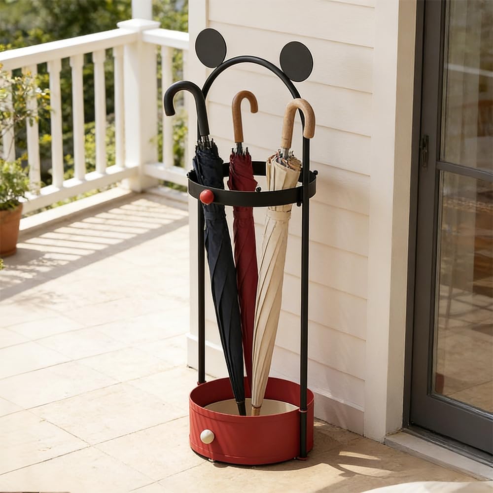 Umbrella Holder with Drip Tray & Hooks, Metal Umbrella Stand for Entryway