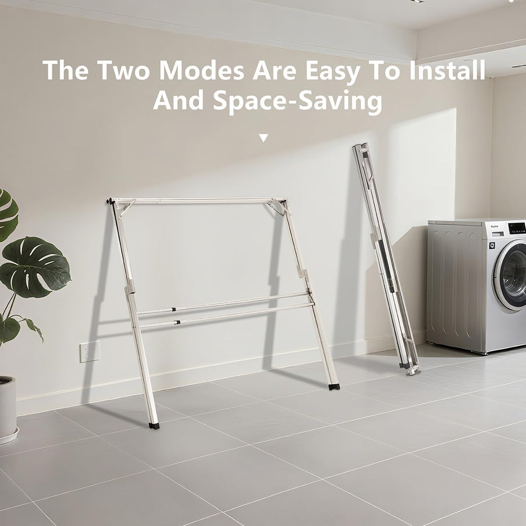 63 inches Foldable Clothes Drying Rack, Stainless Steel Indoor Outdoor Use