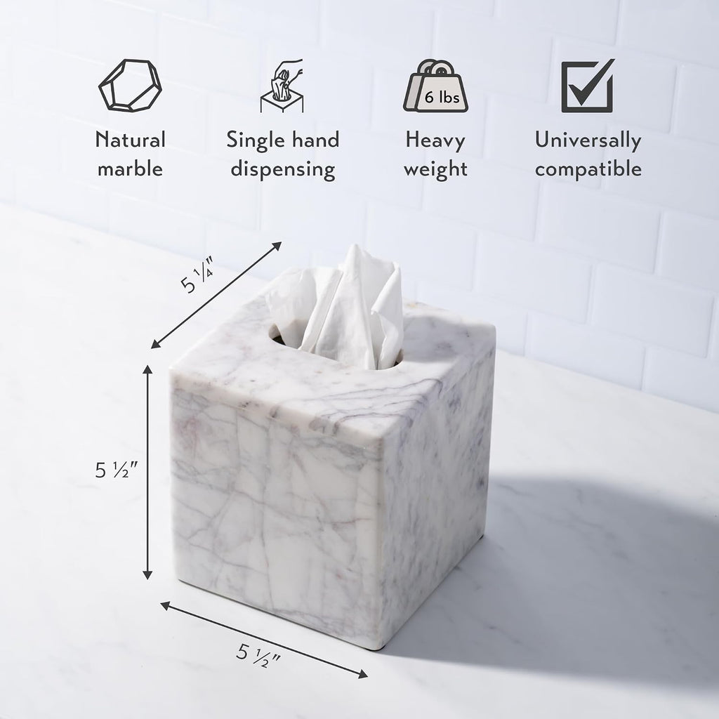 Cork & Mill Marble Tissue Box Cover for Kleenex and More, Square Cube