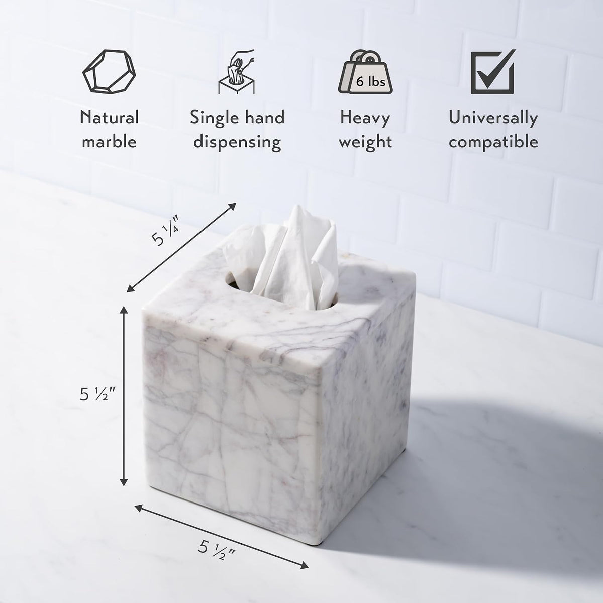 Cork & Mill Marble Tissue Box Cover for Kleenex and More, Square Cube