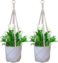 Macrame Plant Hanger Indoor Hanging Flower Pot Holder Boho Home Decor Planter Basket for Indoor Outdoor Ivory (POTS NOT Included) (Wood Bead-35, 2)