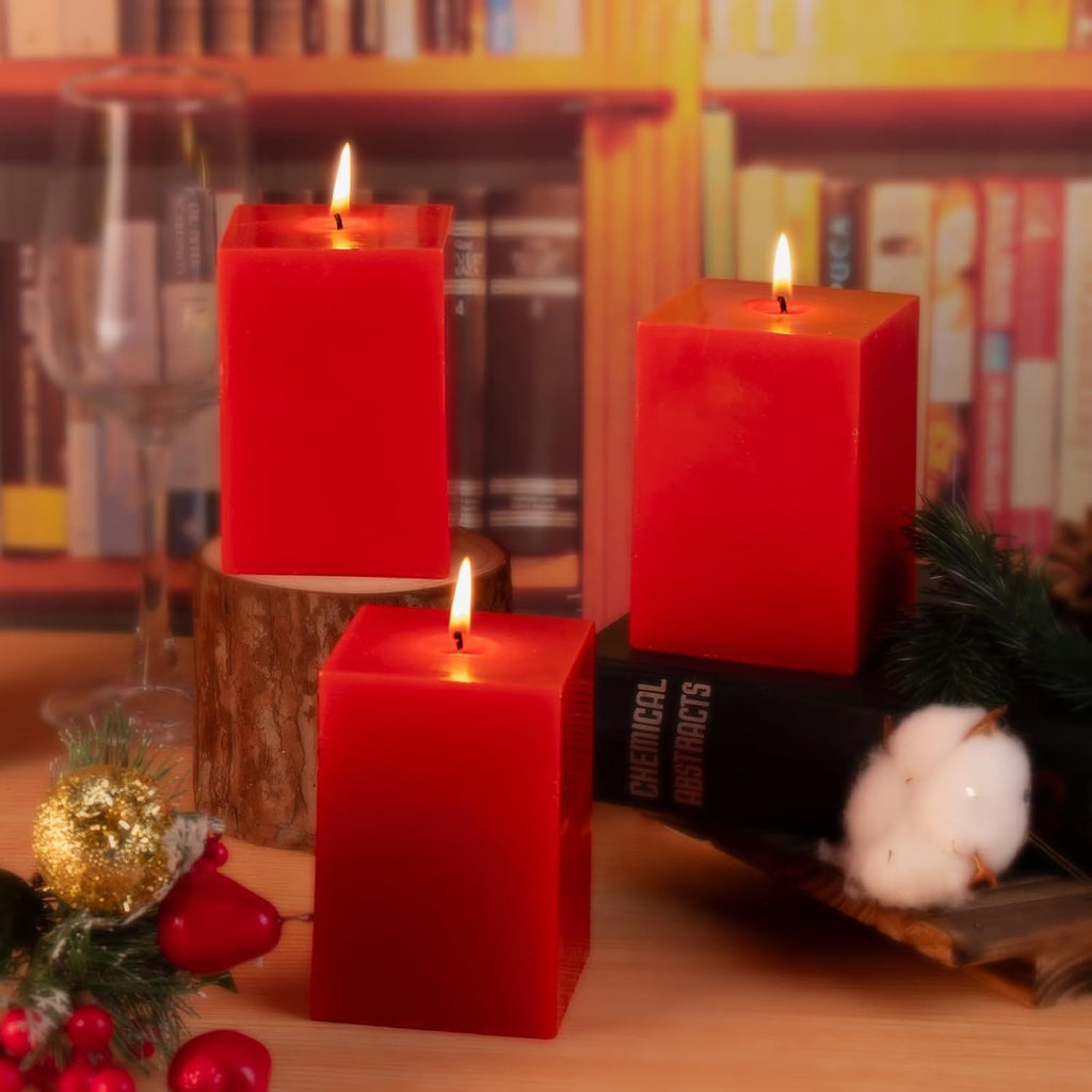 KONNI Pillar Candles Set of 3,2.8"X 4" Red Unscented Pillar