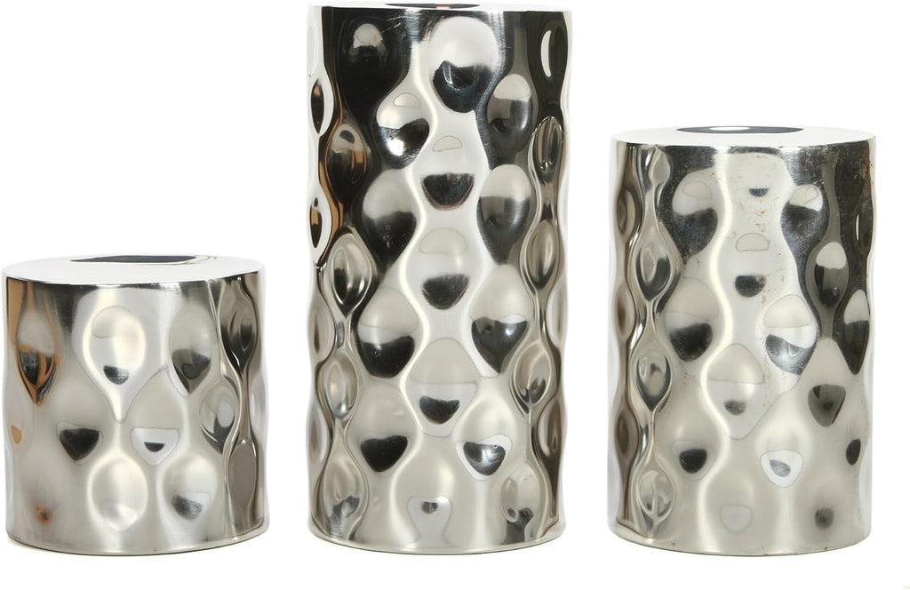Hosley Silver Color Pillar LED Candle Holders/Vases Set of 3. Also usable as Vase. Ideal Gift for Wedding Party Home SPA Aromatherapy Reiki Candle Garden O3