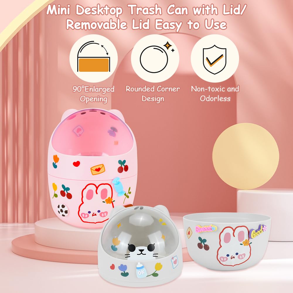 Cute Mini Trash Can with 5 Rolls Bin Liners, Grey
