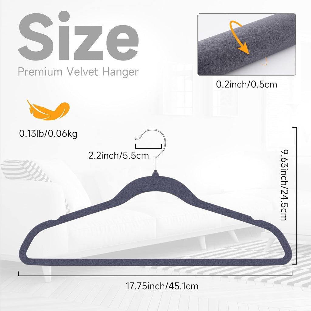 Whitmor Spacemaker Flocked Clothes Hangers – Velvet Like Heavy Duty Coat Hangers, Slim Non-Slip Suit Hangers, Contoured Shoulder Design, Odyssey Gray, 20 Pack