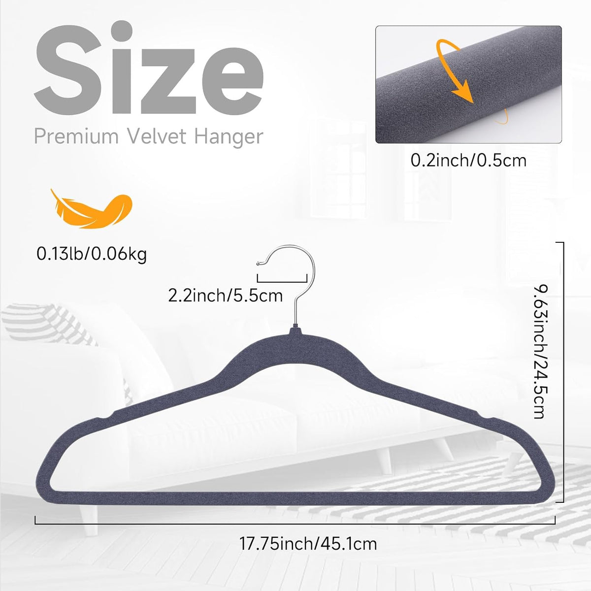 Whitmor Spacemaker Flocked Clothes Hangers – Velvet Like Heavy Duty Coat Hangers, Slim Non-Slip Suit Hangers, Contoured Shoulder Design, Odyssey Gray, 20 Pack