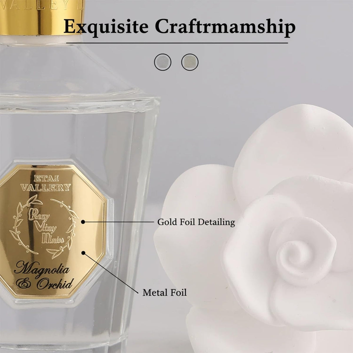 Reed Diffuser Set, Pretty Valley Home Diffuser Rose Petals Gypsum White Flower Oil 100Ml / 3.38fl OZ Gift Box for Bathroom Office Bathroom Living Room Decor (Magnolia & Orchid)