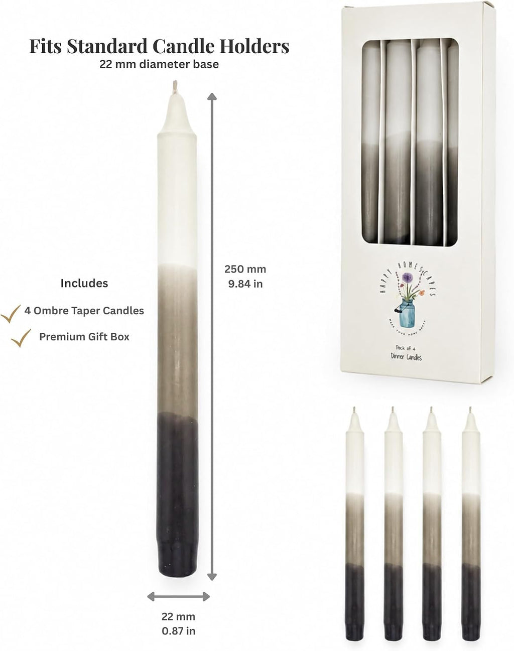 Premium Three-Tone Grey Taper Candles – 4-Pack Elegant Dripless & Smokeless Candle Sticks for All Seasons – Perfect for Autumn & Christmas Décor, Dinners, and Thoughtful Gifts