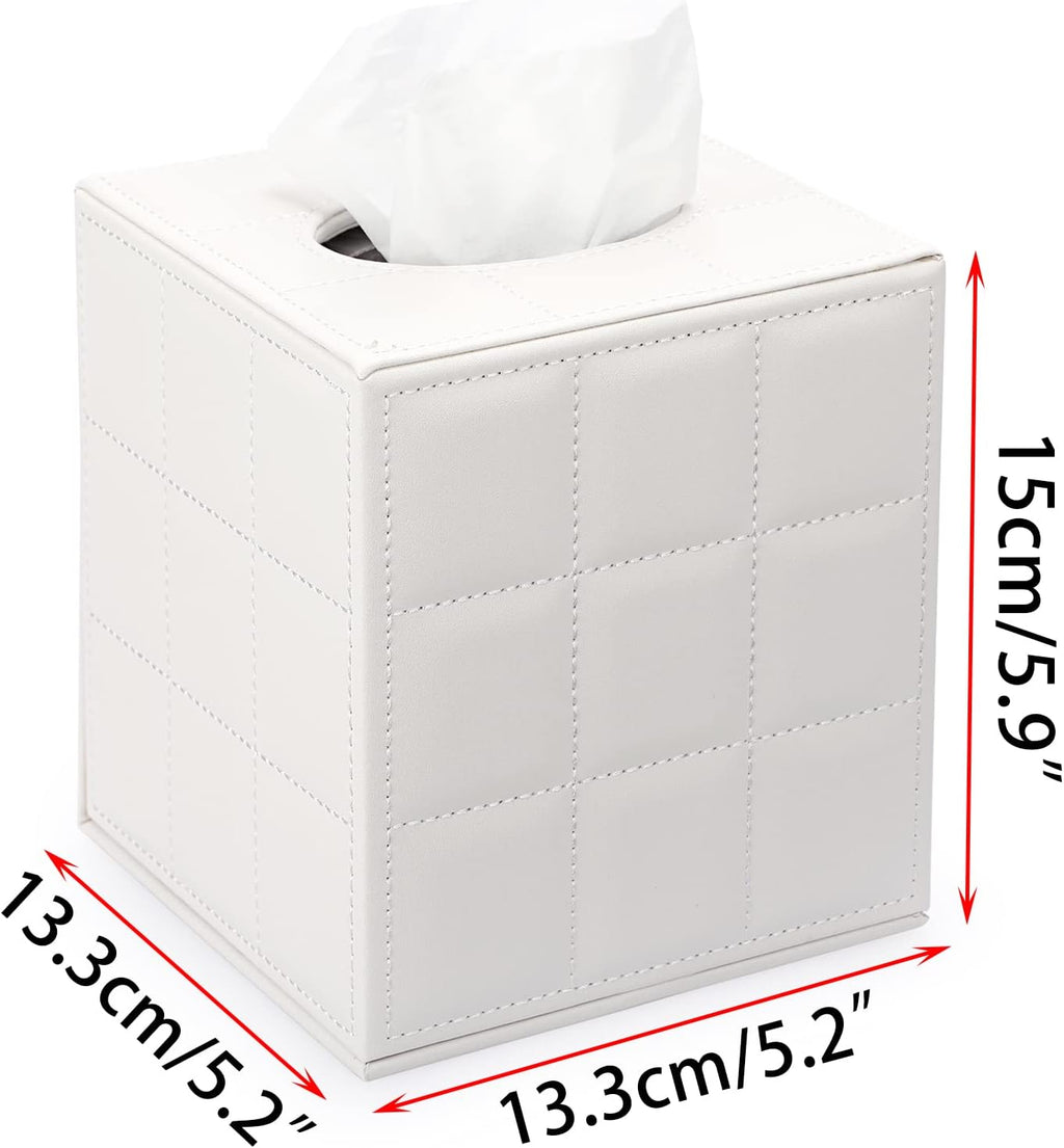 Sumnacon Square PU Leather Tissue Box Cover with Magnetic Bottom,Grid White