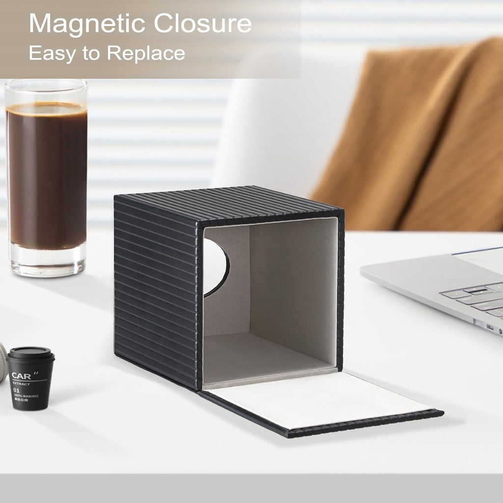 Sumnacon PU Leather Tissue Box Cover Modern Square Tissue Box Holder with Magnetic Closure Decorative Tissue Dispenser Stripes Textured Tissue Holder for Bathroom Car Home Office, Black