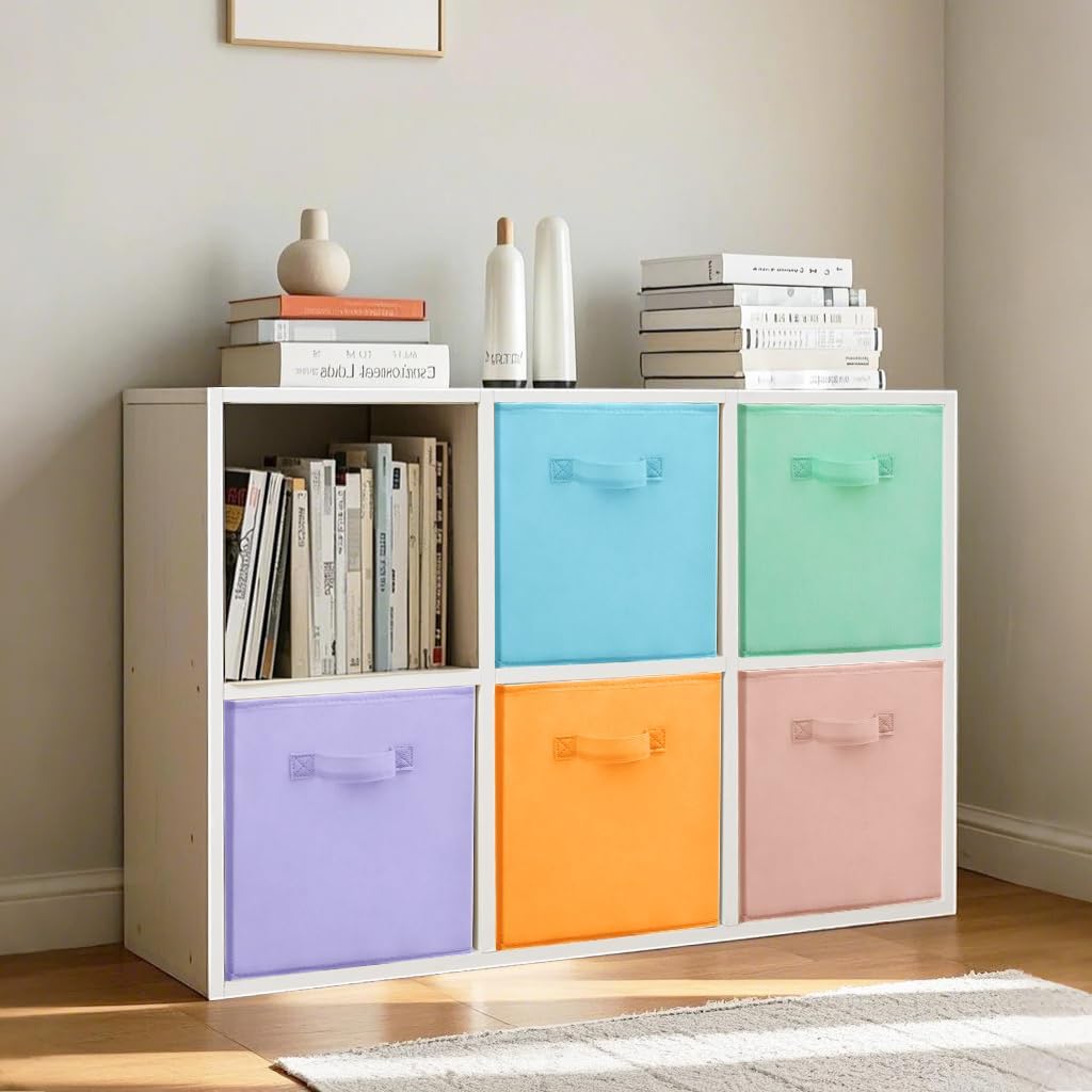 11x11 Storage Bins, Set of 3 Storage Cubes, Collapsible Cube Storage Box, Fabric Closet Organizers with Handles for Home, Office, Closet Shelf Cabinet, Bookcase, Multi-Color