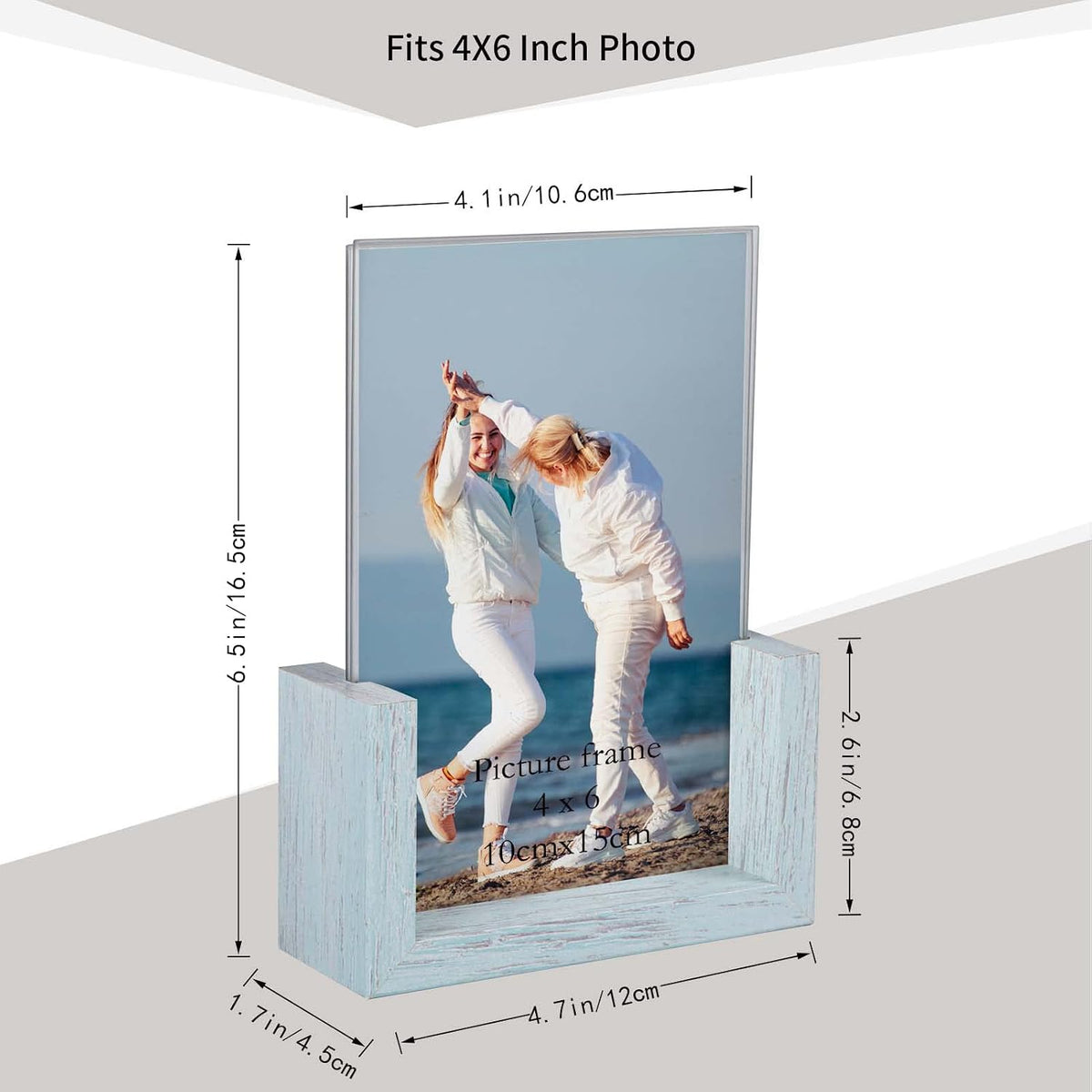 PETAFLOP 4x6 Picture Frame 2 Pack, Double Sided Glass Photo Frames 4 by 6 U-Shaped Blue Menu Holder Sign Card Stand for Desktop or Tabletop