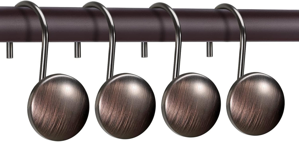 CHICTIE Bronze Shower Curtain Hooks Rings,Oil Rubbed Metal Rust Resistant Decorative Shower Curtain Hooks,Set of 12 Farmhouse Style Shower Rings Hangers for Bathroom