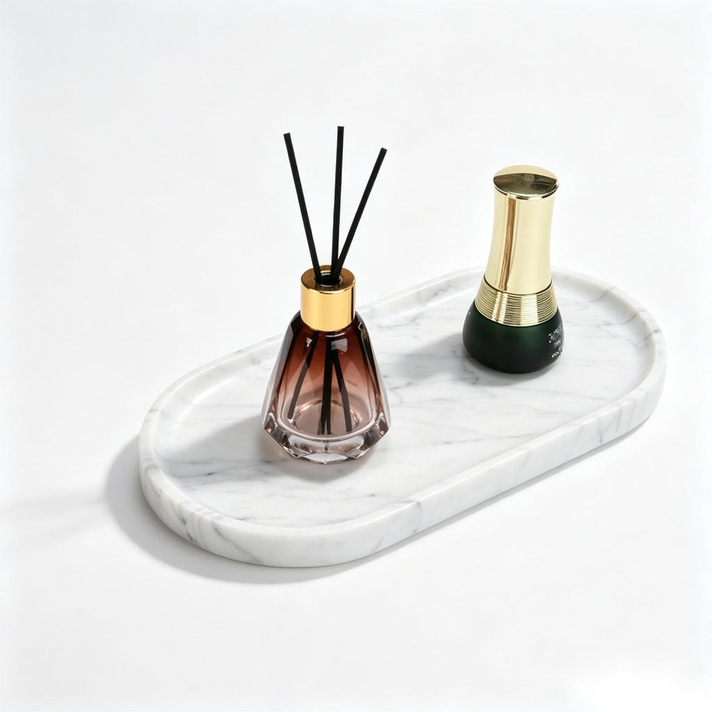 Natural Marble Tray - 12x6 Bathroom Decorative Tray, Perfume Tray & Vanity Tray Organizer. Versatile Tray Countertop Catchall for Jewelry, Soap & Candles