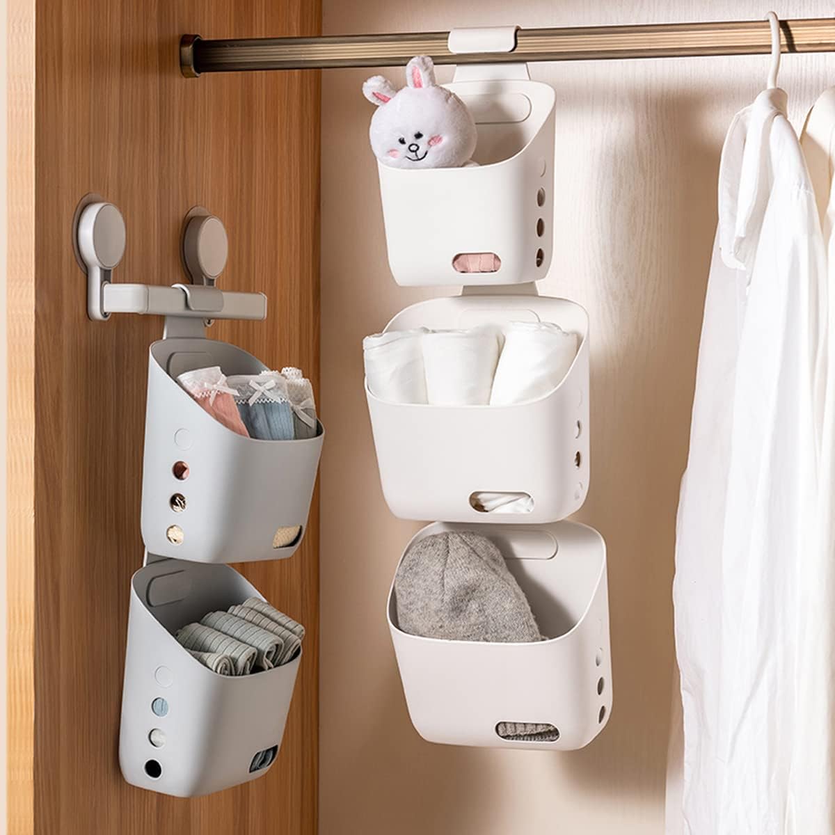 3 Pcs Shower Basket Hanging Caddy, Portable Walll Storage Organizer with Hooks for Bathroom Kithcen Dorm College, White