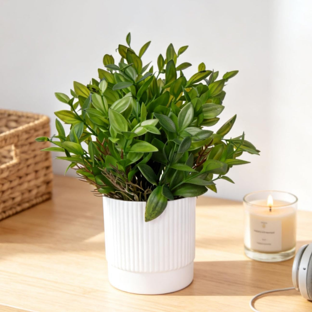 Abzo 2 Pack Artificial Potted Plants Fake Plants Artificial Plastic Plants for Table Desk Bathroom Shelf Home Kitchen Office Decor