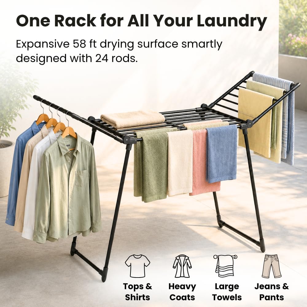 Foldable Clothes Drying Rack | Heavy Duty | 66 lb Capacity | Space Saving