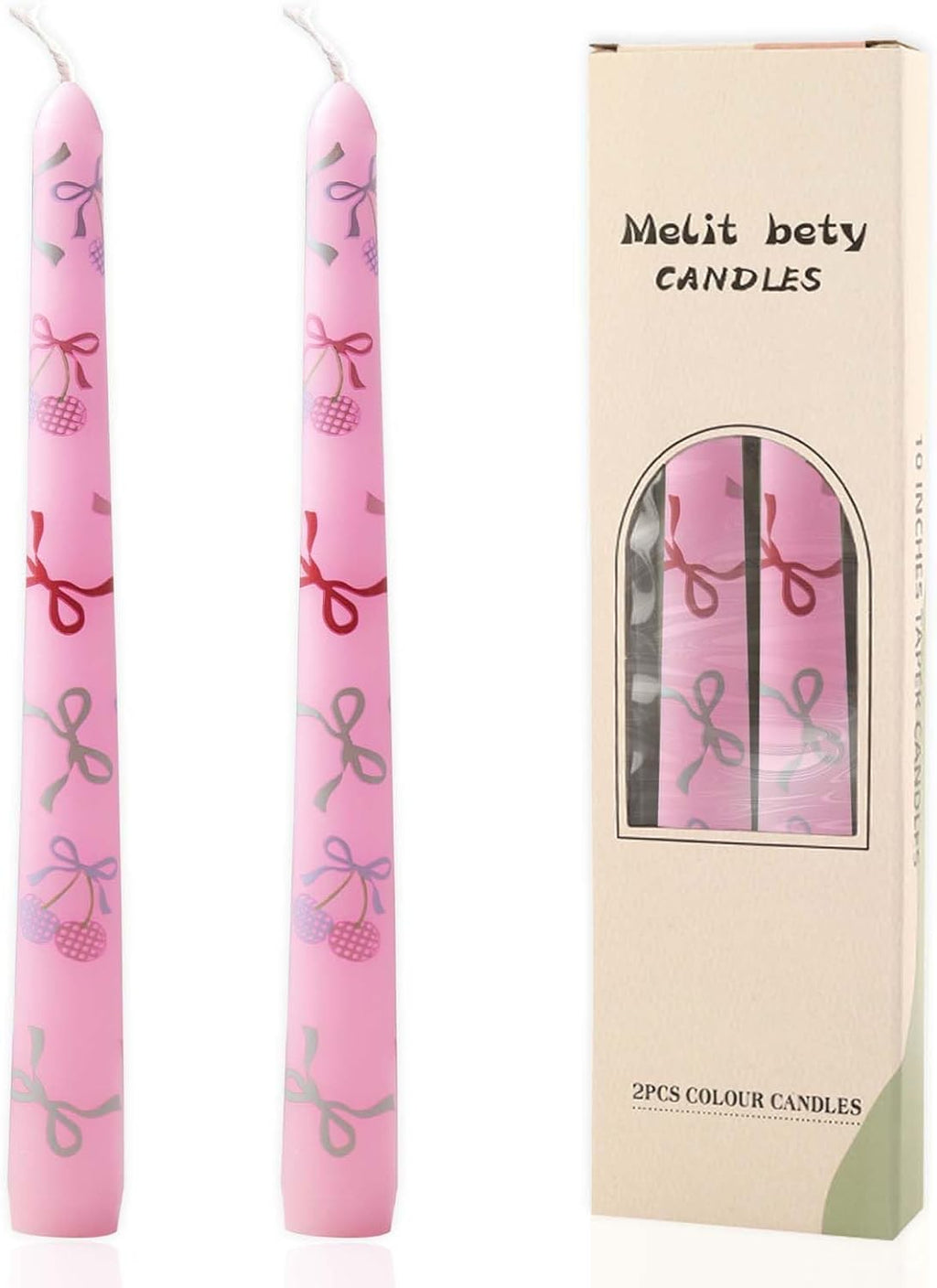2 Pack Pink Taper Candle 10 Inch Bow-Printed Candles,Candlesticks Unscented Dripless Tapered Candl Set for Decor Wedding Party Dinner,Valentine's Day,Various Festivals to Celebrate (Bow, Pink)
