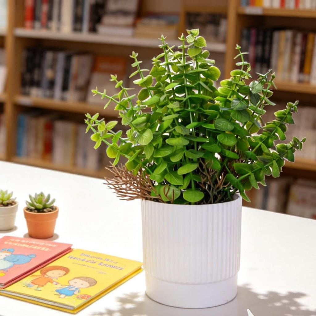 Abzo 2 Pack Artificial Potted Plants Fake Plants Artificial Plastic Plants for Table Desk Bathroom Shelf Home Kitchen Office Decor