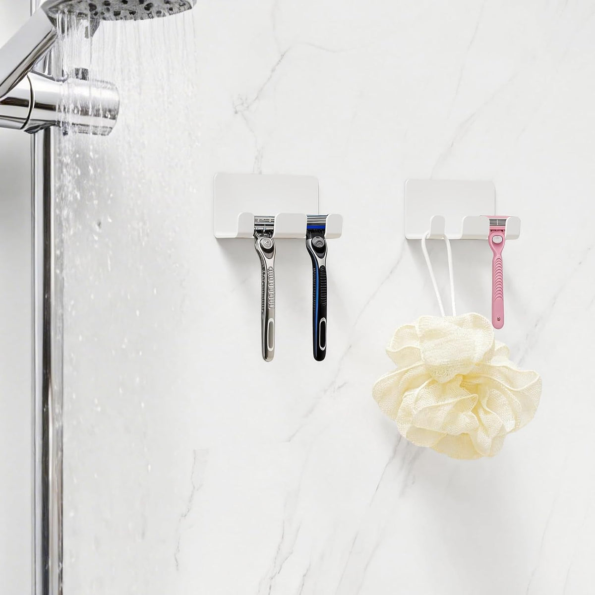 Razor Holder for Shower, Self Adhesive Shaver Shower Hook, White