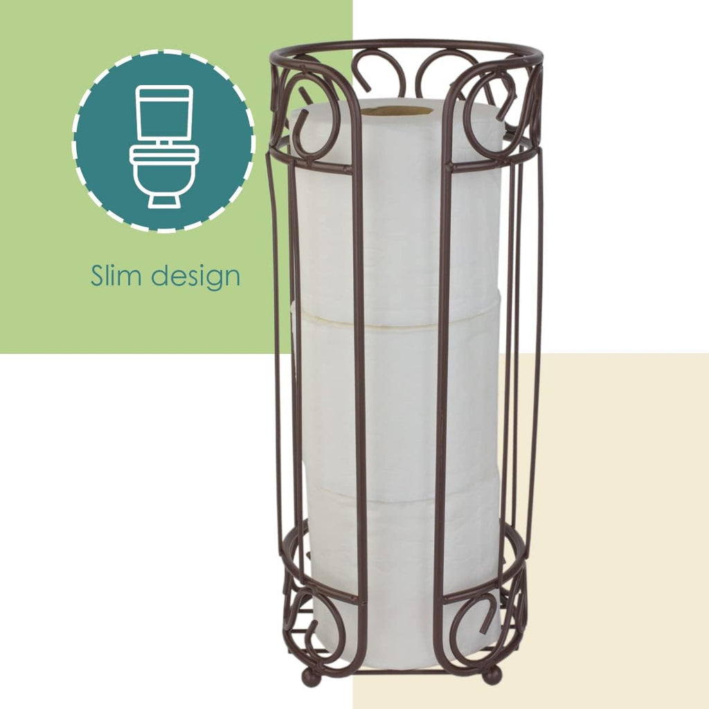 Scroll Design Toilet Paper Holder Stand, (Bronze), By Home Basics | Steel Free-Standing Holder | Bathroom Toilet Paper Holder with Non-Skid Feet