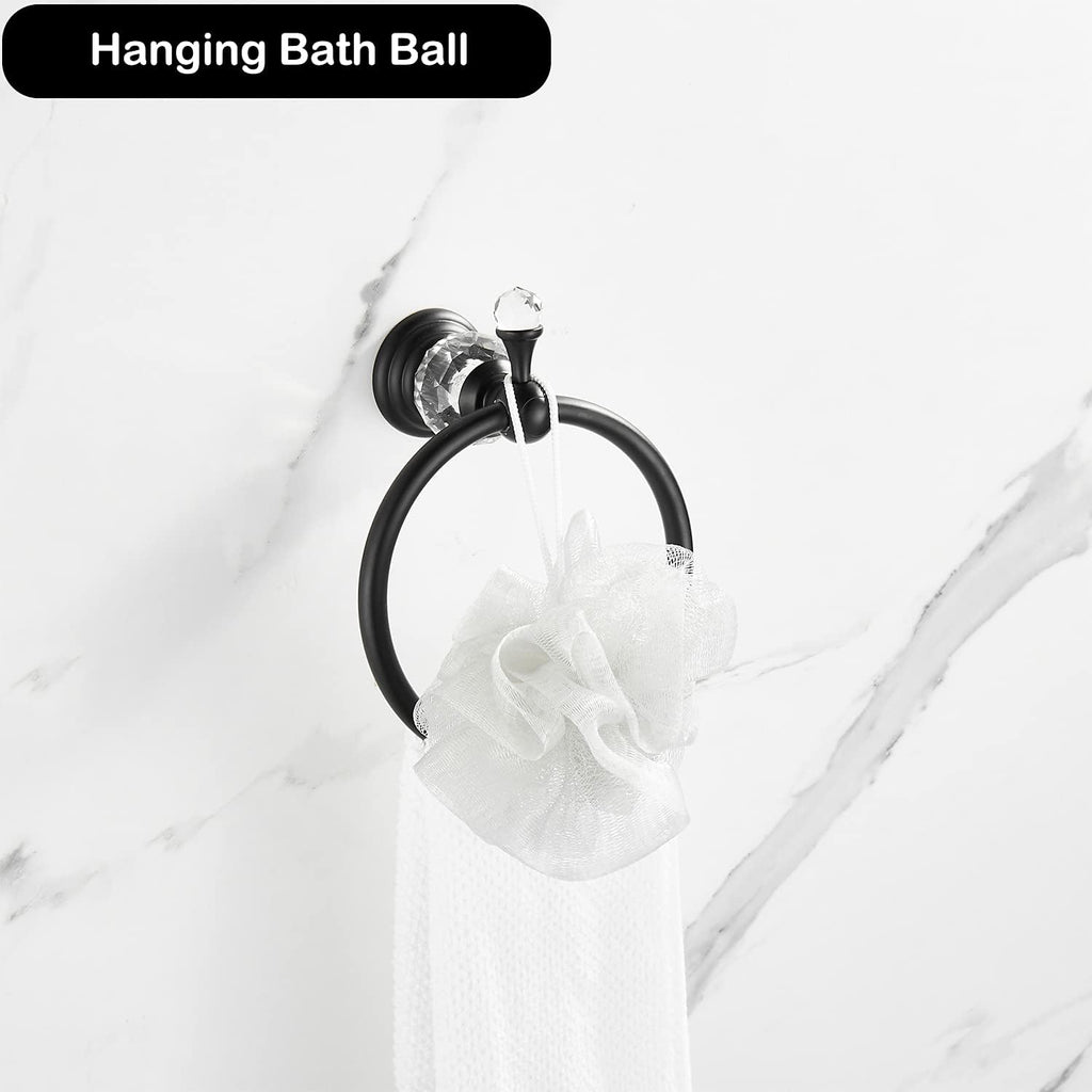WOLIBEER Crystal Towel Ring,Matte Black Toilet Paper Holder Stand Hand Towel Holder Towel Hook Tissue Roll Paper Holder Towel Hanger Bathroom Hardware 2 Pieces Sets Wall Mounted