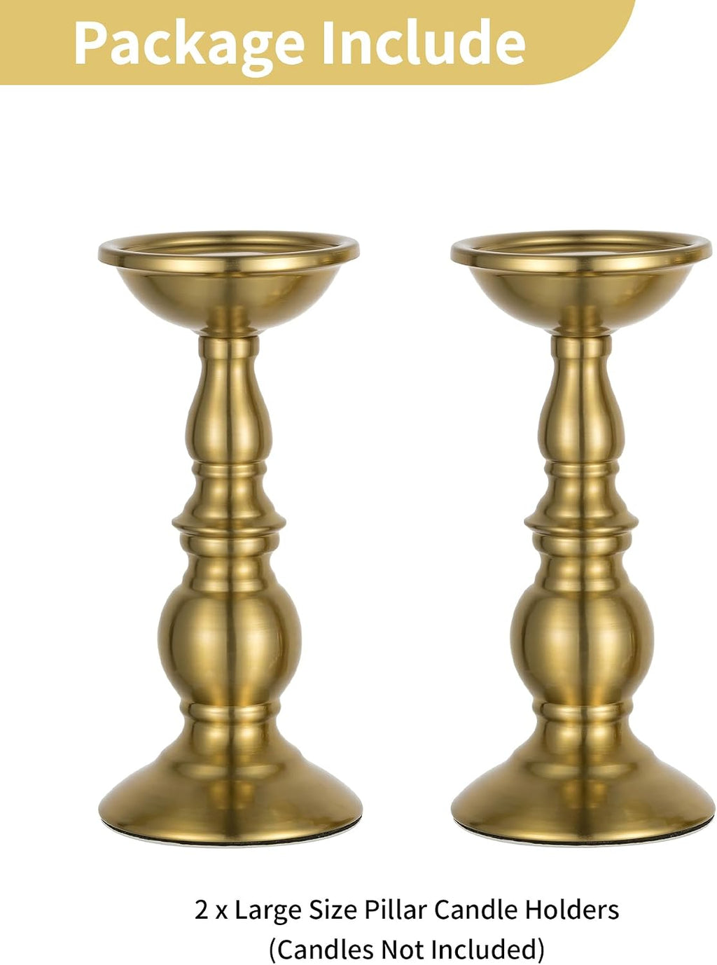 NUPTIO Pillar Candle Holder Brass: Gold Tall Candles Stand for 3" Pillars