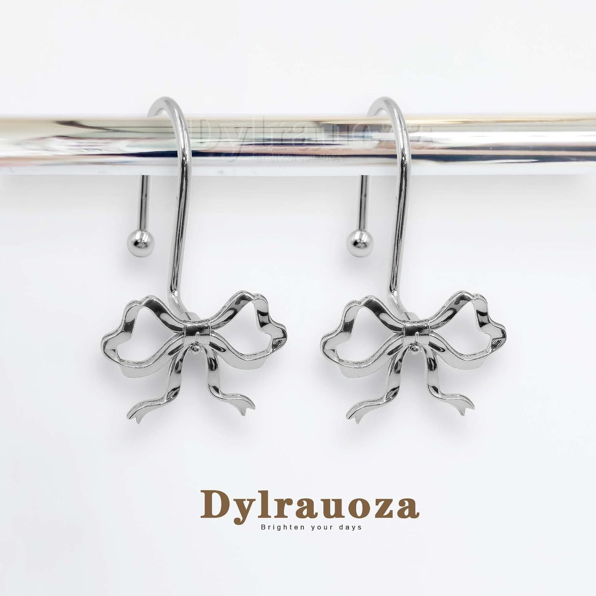 Silver Bow Shower Curtain Hooks, 12 Pack Coquette Bathroom Decor, Decorative Metal Rust Proof Shower Curtain Rings for Modern Feminine & Elegant Bathroom Aesthetic