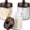 3PC Farmhouse Decor Qtip Holder Apothecary Jars, (Bronze, Plastic)