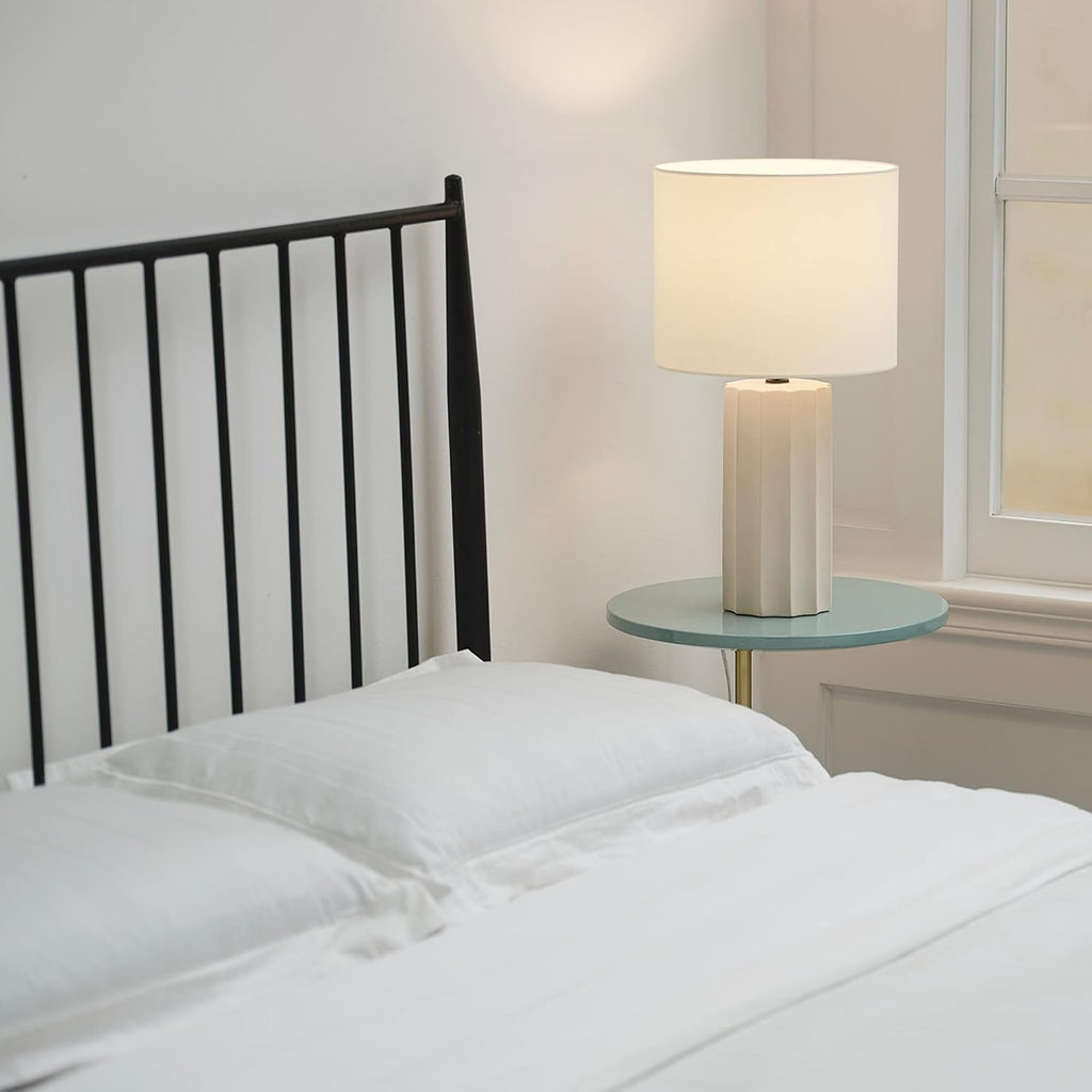 Globe Electric 20" Ribbed Concrete Finish Table Lamp with White Linen Shade